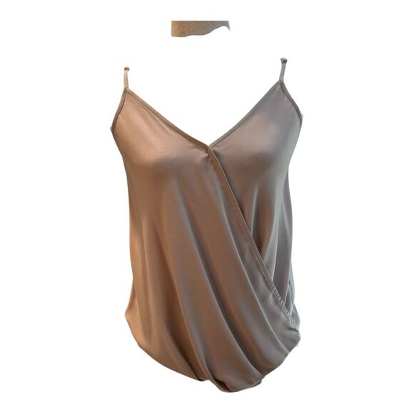 Naked Zebra Taupe Beige Neutral Faux Wrap Spaghetti Strap Top Size S - Picture 1 of 7